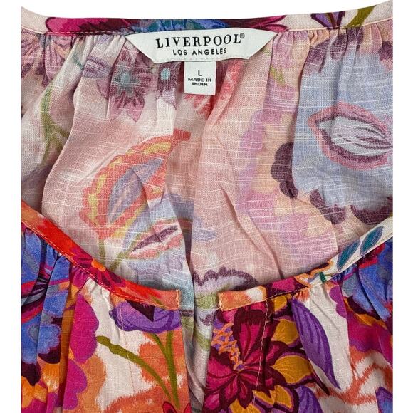 Liverpool Los Angeles Blouse Woven Floral Print Split V-Neck Short Sleeve Large - Picture 3 of 13